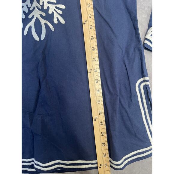 Gretchen Scott Navy Blue Reef Embroidered Cotton Poplin Tunic sz S Beach Coverup - Picture 8 of 10